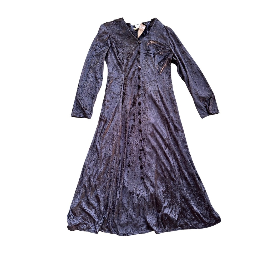 Y2K goth Dana Scott Black Crushed Velvet Maxi Dress V-Neck Corset Back Large